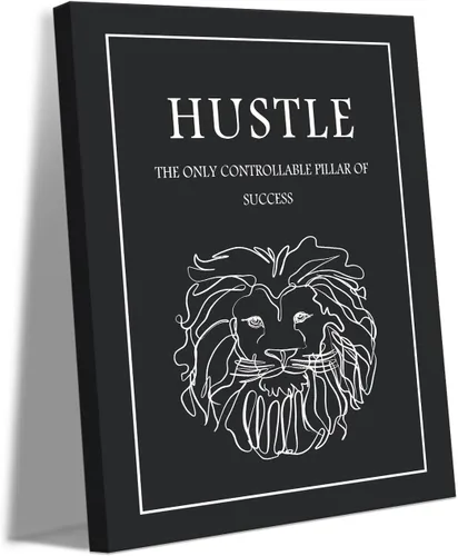 Vista 67 de Inspirational Hustle Wall Art - Lion Head withEncouraging Quotes Canvas Print Motivational Wall Decor, Black and White Office Picturtes Success