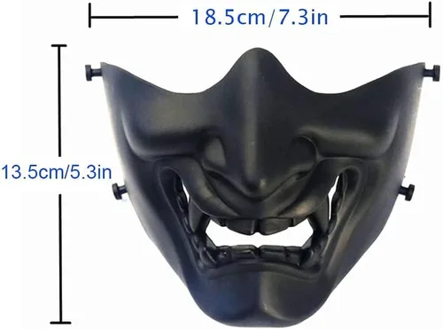 Vista 7 de Máscaras de media cara tácticas para airsoft, máscaras de airsoft de media cara con diseño de demonio malvado Hannya Kabuki Samurai Oni, máscaras