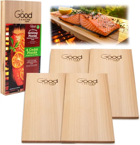 Vista 7 de Good Cooking Paquete de 4 tablones de parrilla de alta calidad, 2 cedro y 2 madera de aliso (5.5 x 11.5 pulgadas), tablones de madera natural