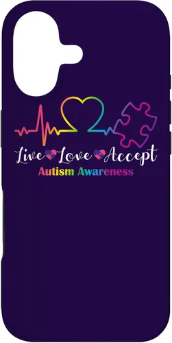 Vista 32 de Funda para iPhone 13 Pro Max Live Love Acept Autismo Concientización ECG Línea de Pulso Autismo Mamá