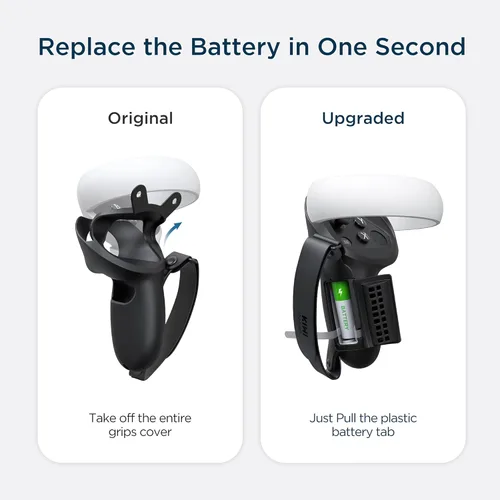 Vista 5 de KIWI design Funda de agarre mejorada compatible con accesorios Quest 2 con protector de apertura de batería con correas de nudillos negro