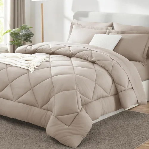 Vista 97 de CozyLux Juego de edredón de tamaño Queen, rojo burdeos, toda la ropa de cama en una sola bolsa, 7 piezas: edredón, fundas de almohada y de almohada