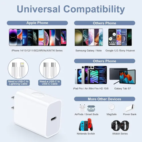 Vista 7 de USB C Samsung S25 FE Bloque de carga rápida para Galaxy S24 S23 FE Ultra S22 Plus S21 A16 A15 A25 A05 A05S A14 A54 A13, iPhone 16 Pro Max 15 Plus 14
