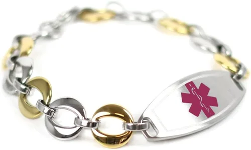 Vista 12 de Pulsera médica para mujer con grabado gratis, acero inoxidable, personalizable, tamaño personalizado, cadena de tono dorado de 0.6 in