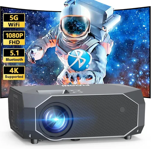 Proyector con WiFi 5G y Bluetooth nativo 1080P 4K, proyector al aire libre, proyector portátil de cine en casa para iOS/Android/TV Negro