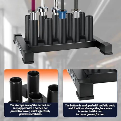 Vista 3 de EVERYMATE Vertical Barbell Rack - Heavy-Duty Steel Organizer, Barbell Holder Floor Stand, Fits 2" Olympic Bars with Scratch-Resistant Inserts