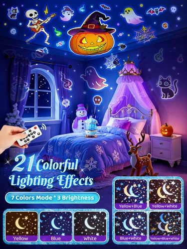 Vista 5 de Frozen Toys,Proyector de luz nocturna para niños con 19 películas y 15 Azul