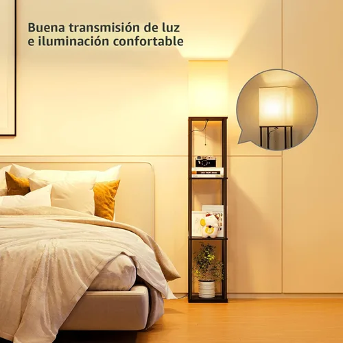 Vista 3 de SUNMORY Lámpara de pie con estantes, moderna lámpara de pie cuadrada con bombilla de temperatura de 3 colores, lámpara de estantería de exhibición