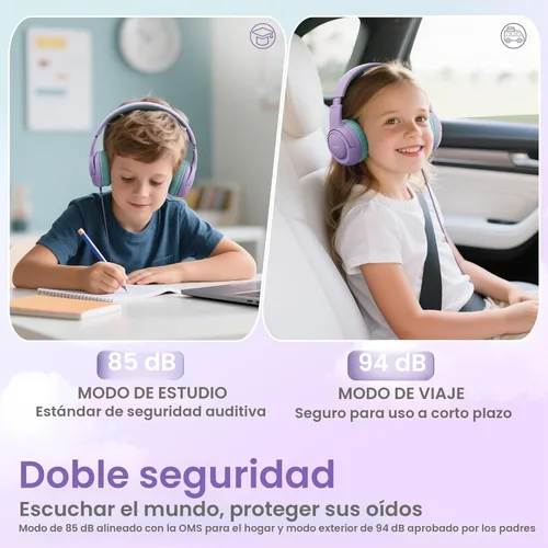 Vista 2 de Auriculares infantiles con cable para la escuela - Auriculares de botón con limitador de volumen de 85/94 dB, conector de 3,5 mm, plegables, sonido