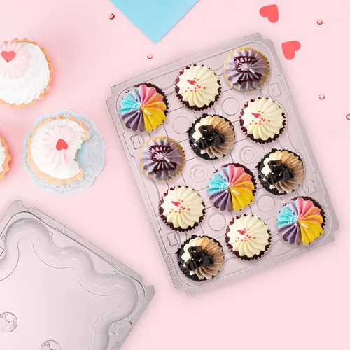 Vista 7 de AVLA Paquete de 24 mini recipientes para cupcakes, 12 unidades de plástico para cupcakes, caja apilable para cupcakes con tapa superior alta segura
