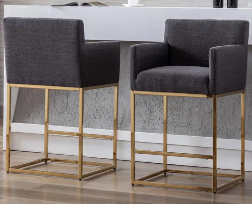 Vista 7 de VESCASA Taburetes de bar de lino con brazos, taburetes tapizados con respaldo acolchado de 12.5 pulgadas de alto, sillas modernas de isla con marco