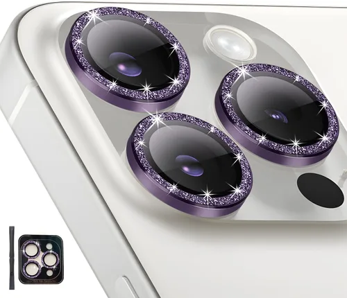 Vista 15 de Protector de lente de cámara para iPhone 14 Pro/iPhone 14 Pro Max, cubierta de lente de anillo de aleación de aluminio de vidrio templado individual