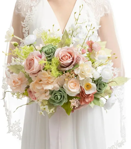 Vista 13 de Ling's moment Ramos de boda negros y burdeos para novia, ramos de novia góticos para novia, ramo de flores artificiales de 13 pulgadas de forma libre