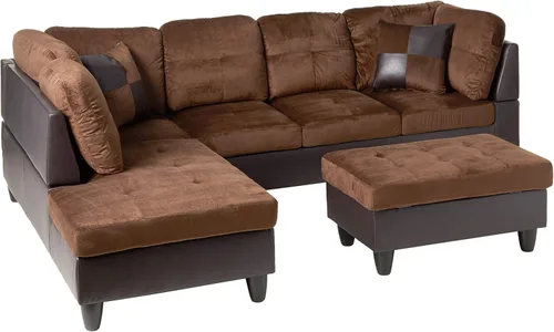 Beverly Fine Furniture Andes - Juego de sofá de piel de microfibra con otomana, color marrón