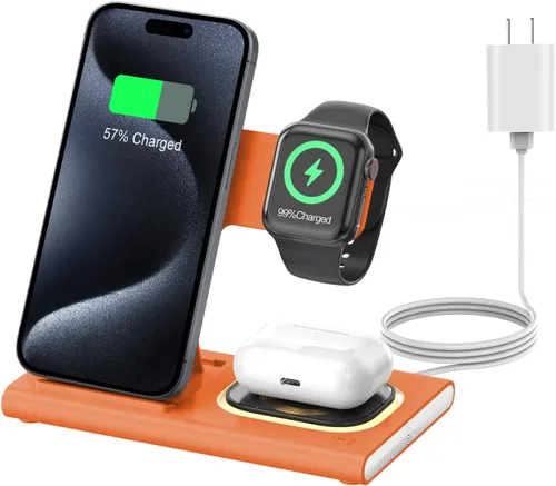 Vista 11 de Estación de carga 3 en 1 para iPhone 17 - Cargador inalámbrico para dispositivos Apple para iPhone 17 16 15 14 13 12 11 Pro Max - Estación de carga