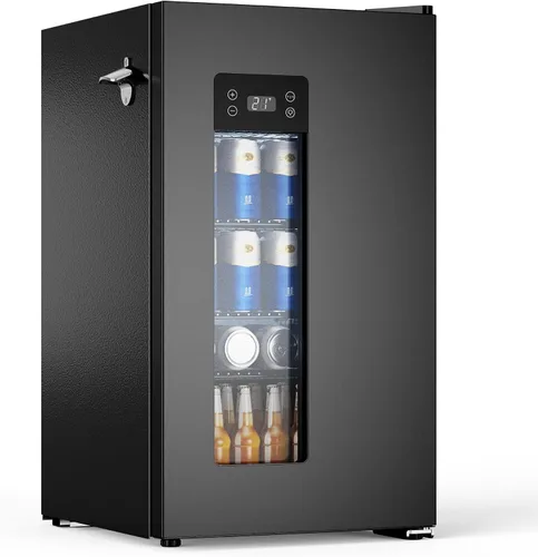 -Refrigerador de cerveza ultra frío de 21 °F, control preciso de temperatura de 1 °F, enfriador de bebidas con puerta de vidrio con LED azul, mini