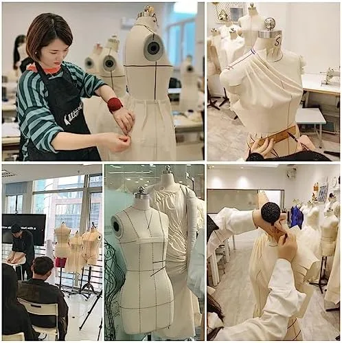 Vista 2 de Adjustable Female Dress Form Mannequin Torso for Sewing, Anti-Static Cotton Body with Metal Tripod Stand, Ideal for Clothing Display, Beige, Size 92#