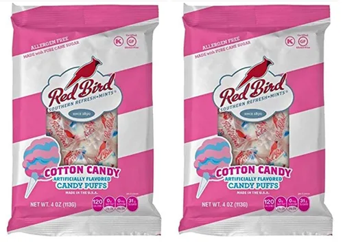Vista 5 de Red Bird Caramelos de algodón con sabor a azúcar, mentas envueltas individualmente, caramelo único, bolsa de 4 onzas