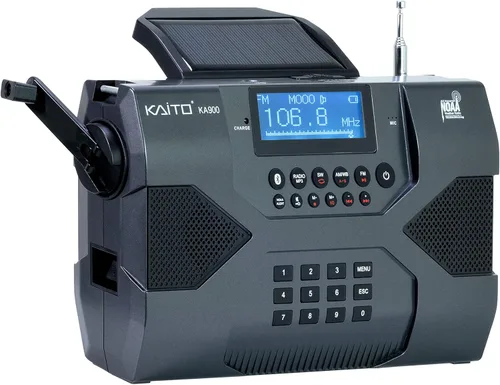 Kaito Radio de Emergencia Voyager Max KA900 Dínamo Digital Solar, a Manivela, a Cuerda, AM/FM/SW y NOAA, Receptor de Radio Estéreo del Tiempo con
