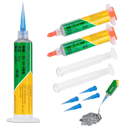 Vista 3 de Jeringa BGA de 1.23 oz de pasta de soldadura con plomo Sn63pb37 punto de fusión 361.4 °F, para electrónica PCB IC teléfono celular, CPU LED Bga