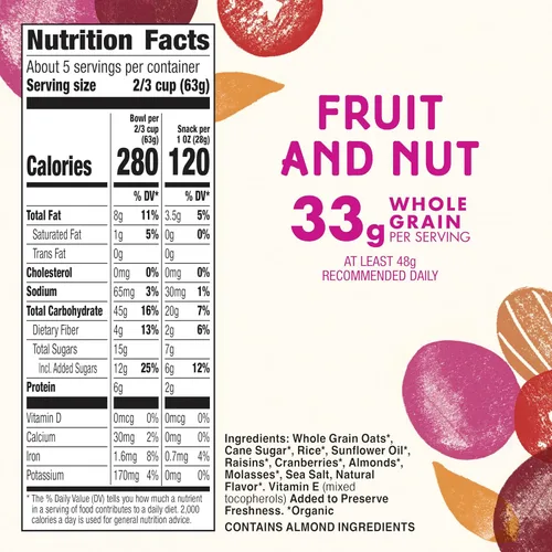 Vista 2 de Cascadian Farm Granola orgánica, cereales de frutas y nueces, bolsa resellable, 11 onzas