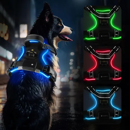 Vista 12 de MASBRILL Arnés para perro con luz LED, sin tirones, recargable y ajustable, para perros pequeños, medianos y grandes