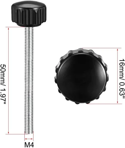 Vista 2 de uxcell Perillas de sujeción moleteadas con rosca métrica macho M4 x 1.969 in, tornillo de agarre para pulgar, perno de mango de sujeción manual