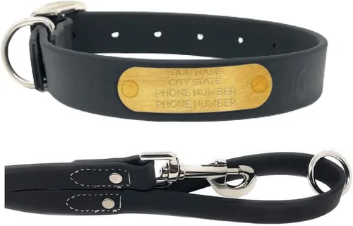 Vista 41 de Regal Dog Products Collares de perro pequeños negros impermeables con placa de nombre personalizada grabada Collar de perro de Biothane