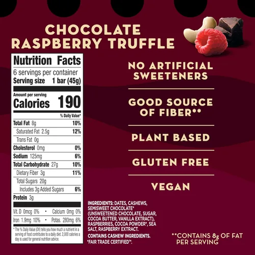 Vista 2 de Larabar Trufa de frambuesa y chocolate, barras de frutas y nueces, sin gluten y veganas, 9.6 onzas, 6