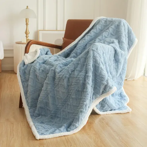 Vista 14 de Simple&Opulence Manta de forro polar sherpa, suave, esponjosa, cálida y acogedora, con elegante patrón 3D para sofá, cama, color azul, 30 x 40