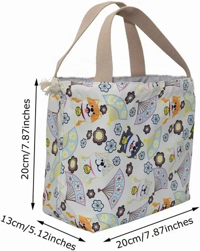 Vista 2 de Mini bolsa de almuerzo reutilizable pequeña linda bolsa de almuerzo con cordón adecuado para niñas, mujeres, perros, beige