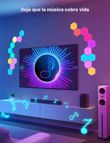 Vista 4 de Paneles de luz Govee Glide Hexa, luces de pared LED hexagonales RGBIC, luces de pared creativas Wi-Fi para el hogar inteligente con sincronización