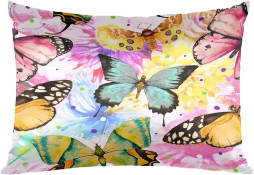 Funda de almohada de satén con cierre de sobre, para cabello y piel, funda de almohada de seda tamaño estándar, mariposas de acuarela, fundas de