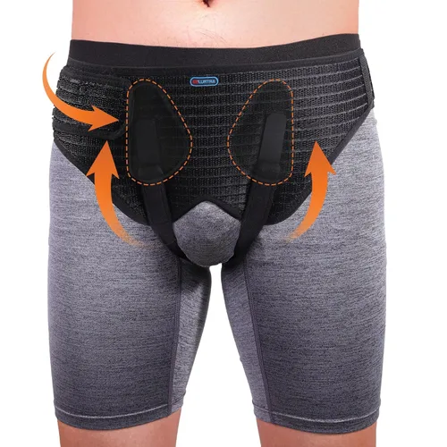 Vista 9 de ENLUNTRA Cinturones de hernia para hombres, cinturón ajustable de soporte de hernia inguinal para hombres y mujeres con 4 almohadillas