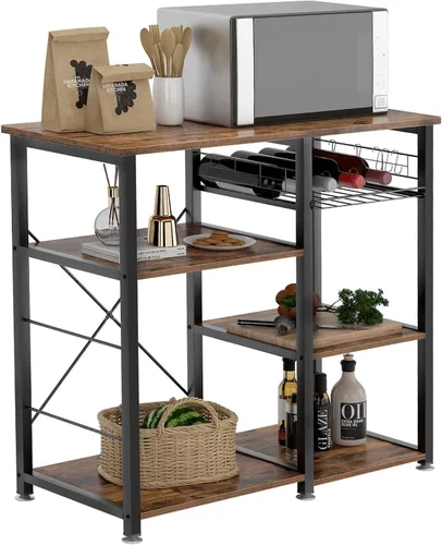 Vista 9 de SogesHome Estante de 4 niveles para microondas, estante organizador de almacenamiento de cocina, aperitivo de café para el hogar, cocina, sala