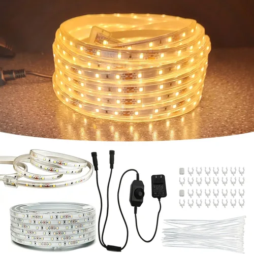 Vista 8 de Tira de luces LED para exteriores de 33 pies, impermeable, 600 luces LED de 12 V, cuerda de bajo voltaje, iluminación plana y flexible regulable