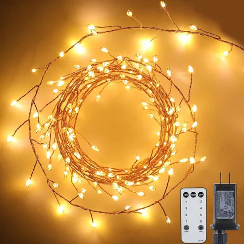 Vista 9 de Minetom Guirnalda de luces enchufables, 10 pies, 200 luces LED, alambre de cobre, impermeable, luces de petardo estrellado para techo, dormitorio