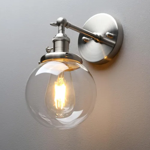 Vista 10 de PERMO Apliques de pared doble vintage industriales antiguos con 2 luces con doble cúpula de vidrio transparente claro de 5.9" redonda (Negro)