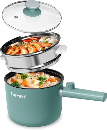 Vista 11 de TopWit Olla Caliente Eléctrica, 1.5L Olla de Ramen, Sartén Eléctrica Portátil Antiadherente, Olla Eléctrica para Pasta, Bistec, Libre de BPA, Olla