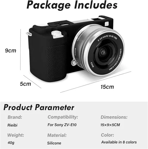 Vista 4 de Rieibi ZVE10 Estuche, Estuche Protector de Silicona Suave para Cámara Sony ZV-E10 ZVE10, Cubierta de Goma Ligera para Sony Alpha ZVE10 - Negro