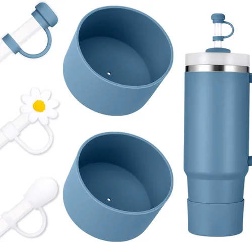 Vista 16 de Juego de funda para botas y pajilla, 2 fundas de silicona, 3 tapas de pajita, protector inferior para Stanley Cup H2.0 30 oz y 40 oz, coincidencia