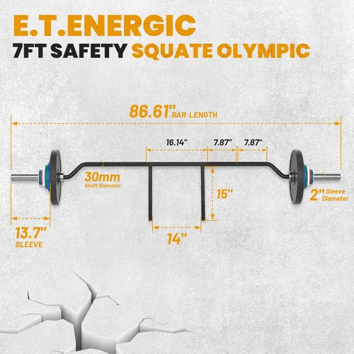 Vista 3 de Barra de sentadillas de seguridad de 7 pies con carga de 700 libras, barra olímpica de manga de 2 pulgadas con cómoda almohadilla para el cuello
