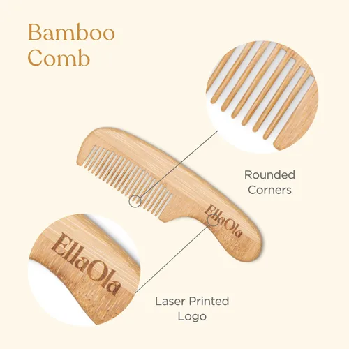 Vista 6 de ELLAOLA Juego de cepillo y peine de bambú natural, 3 piezas - Cepillo para costra láctea, cepillo de masaje para el cabello, peine de bambú
