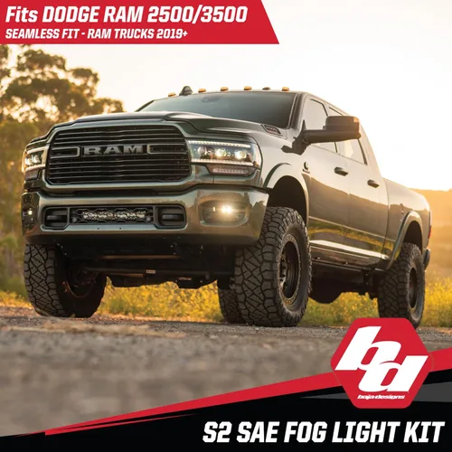 Vista 4 de Baja Designs S2 LED SAE Kit de luz de bolsillo antiniebla para Dodge Ram 2500/3500 2019+ Camión - Lente ámbar