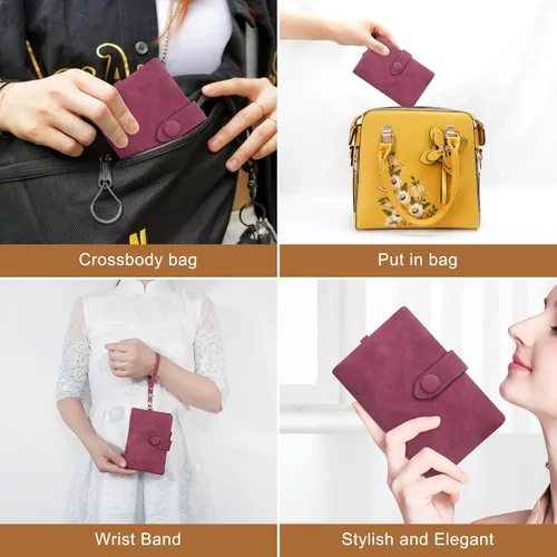 Vista 7 de CONISY Billeteras pequeñas de pulsera para mujer, billetera de cuero plegable RFID con ventana de identificación y cremallera