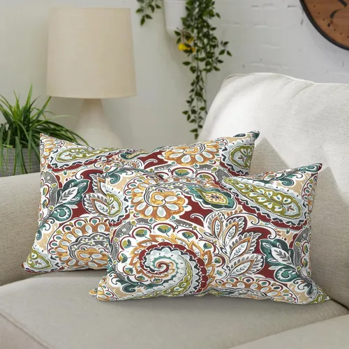 Vista 61 de DYTXIII Paquete de 2 almohadas lumbares impermeables para exteriores con rellenos, 12 x 20 pulgadas, almohada decorativa rectangular para patio