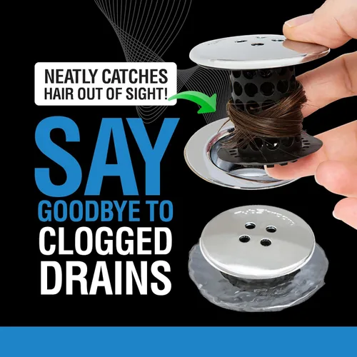 Vista 2 de TubShroom Colector de pelo de drenaje de bañera, cromo negro, protector y receptor para desagües de baño, se adapta a desagües de ducha de bañera