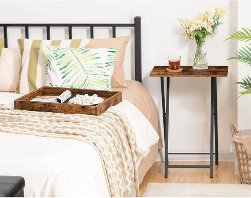Vista 6 de HOOBRO Mesa de bandeja de TV, mesa plegable con bandeja de servir extraíble, bandeja de TV estable para espacios pequeños, mesa auxiliar portátil