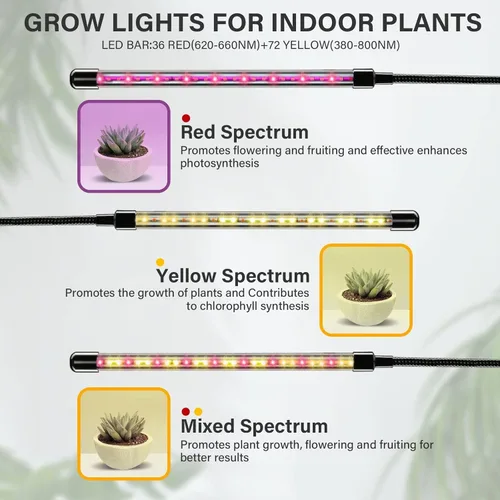 Vista 3 de iPower Cultivar plantas de interior, espectro rojo amarillo de 4 cabezas, 3 modos de luz y 10 niveles regulables con control remoto y función