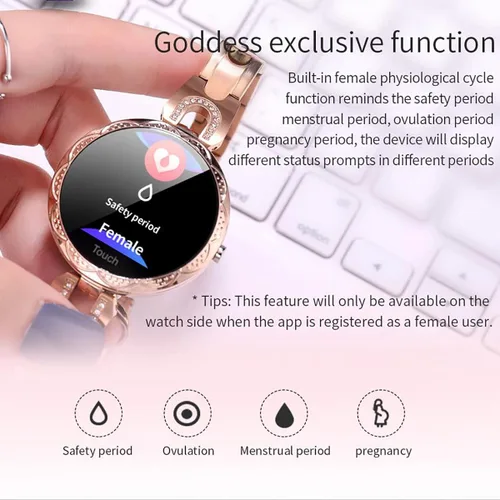 Vista 4 de Reloj inteligente para mujer, compatible con iPhone Samsung, Android iOS, pulsera inteligente con ciclo menstrual femenino, frecuencia cardíaca